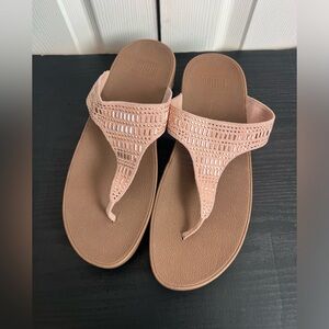 FitFlop Lulu Incastone Thong Sandals Beaded Rose Gold Comfort Size 10
